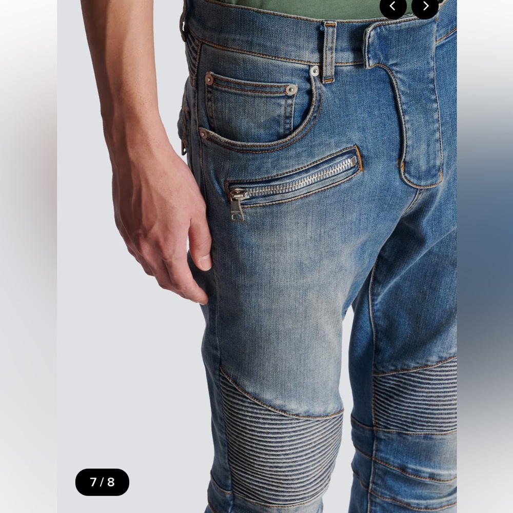 Balmain Slim Fit Biker Jeans in Blue Denim - Picture 7 of 16